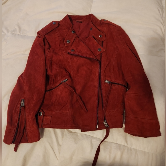 Topshop Red Suede Genuine Leather Jacket - Picture 2 of 11